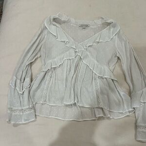 American Eagle Outfitters White Ruffle Blouse